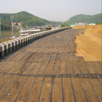 Red geográfica uniaxial de PP HDPE de 220kN negro bajo para el refuerzo de paredes y carreteras 50m