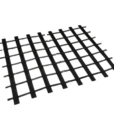 Rejilla de malla de fibra de vidrio Rejilla geográfica de fibra de vidrio para el fortalecimiento de carreteras de suelo blando en negro
