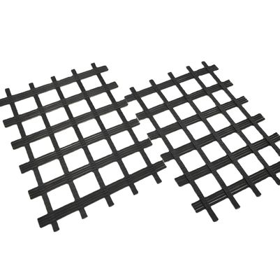 Rejilla de malla de fibra de vidrio Rejilla geográfica de fibra de vidrio para el fortalecimiento de carreteras de suelo blando en negro